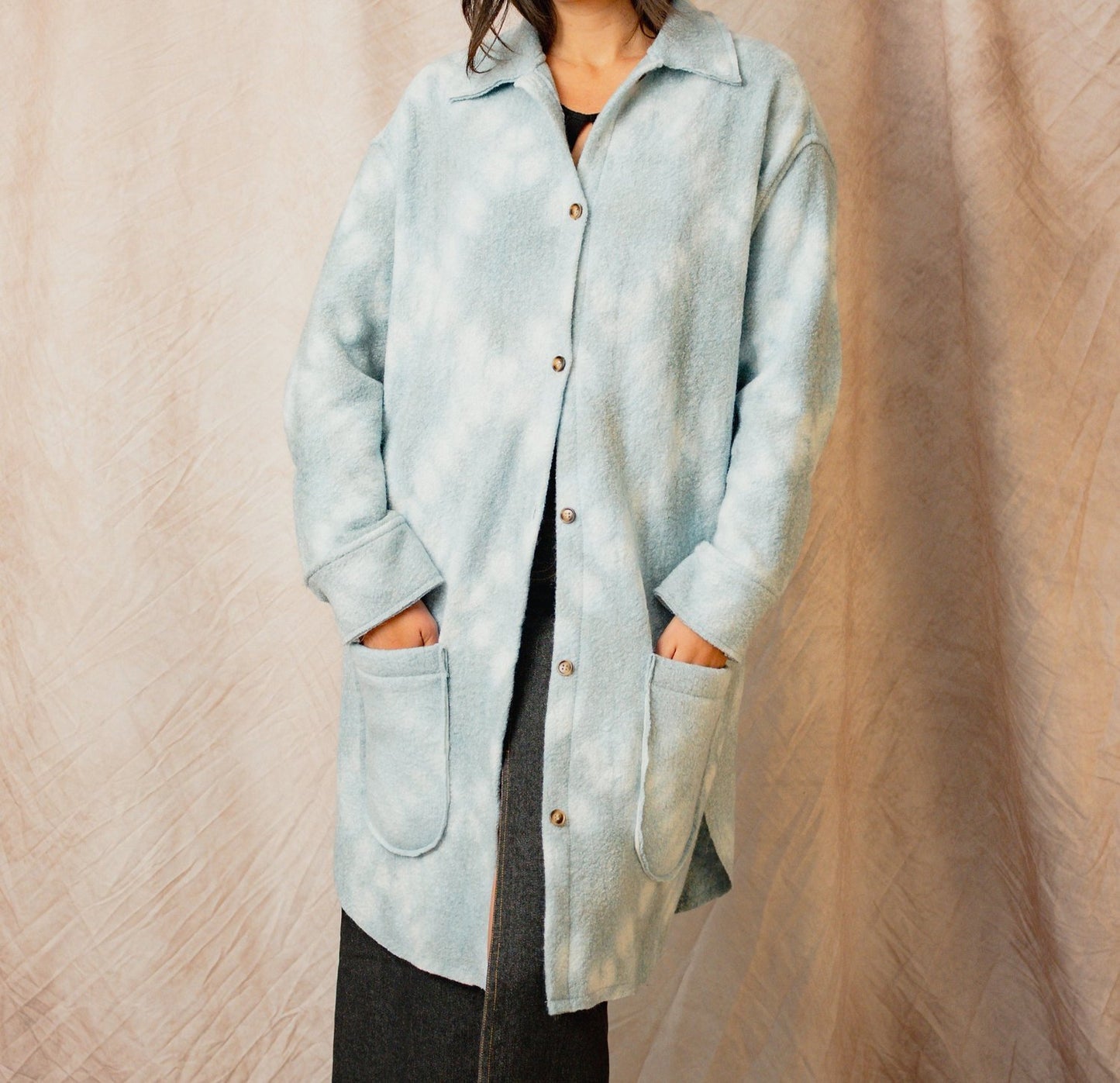 Long Wool Shacket in Pearl
