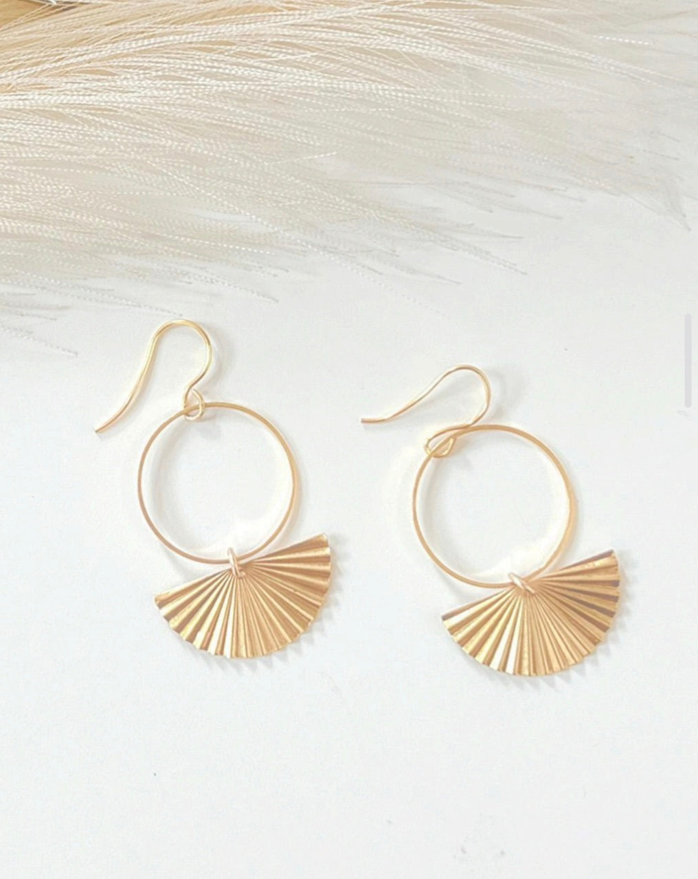 Fan & Brass Circle Earrings