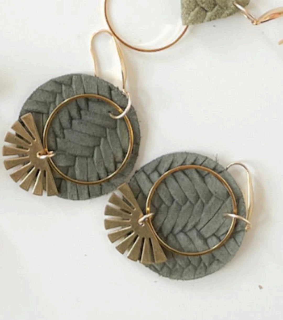 Sage Leather Fan Earrings