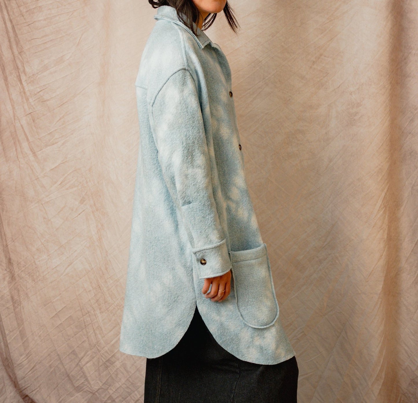 Long Wool Shacket in Pearl