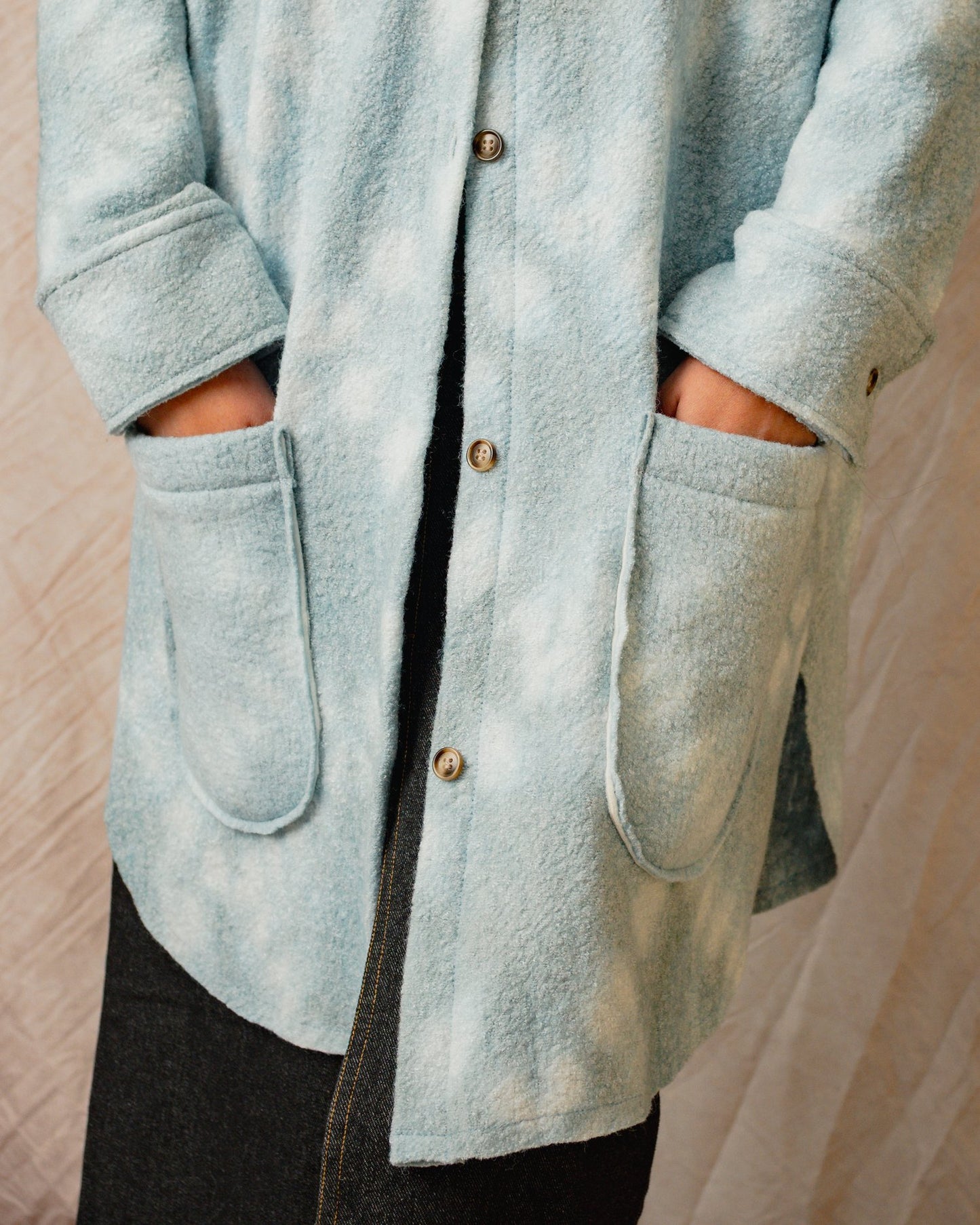 Long Wool Shacket in Pearl