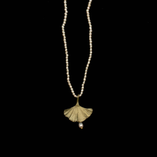 Ginkgo Single Drop Pearl Necklace - 16" Adj.