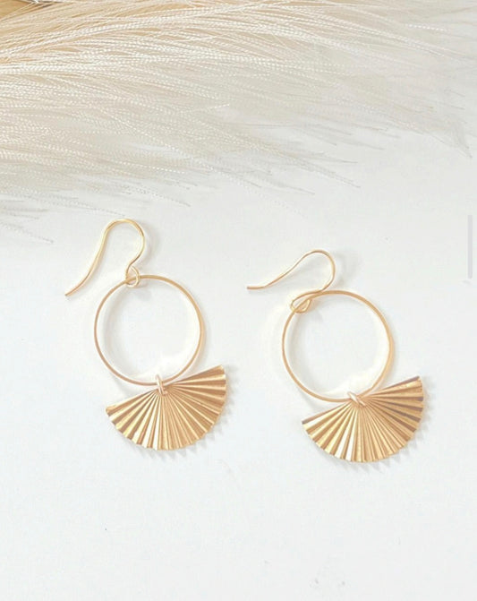 Fan & Brass Circle Earrings