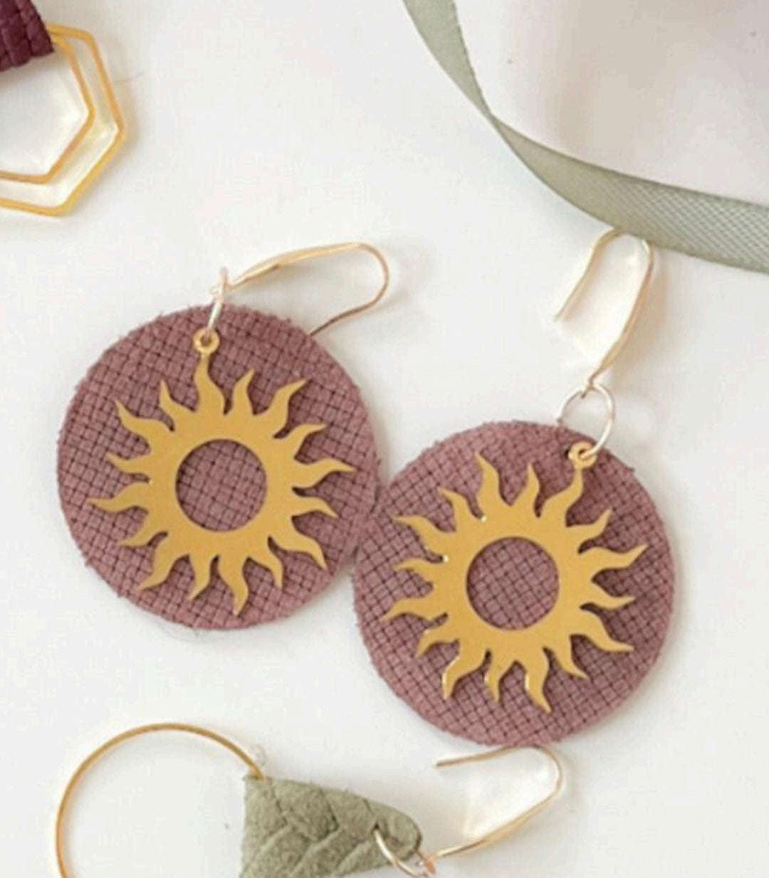 Wine Leather Sun Earrings