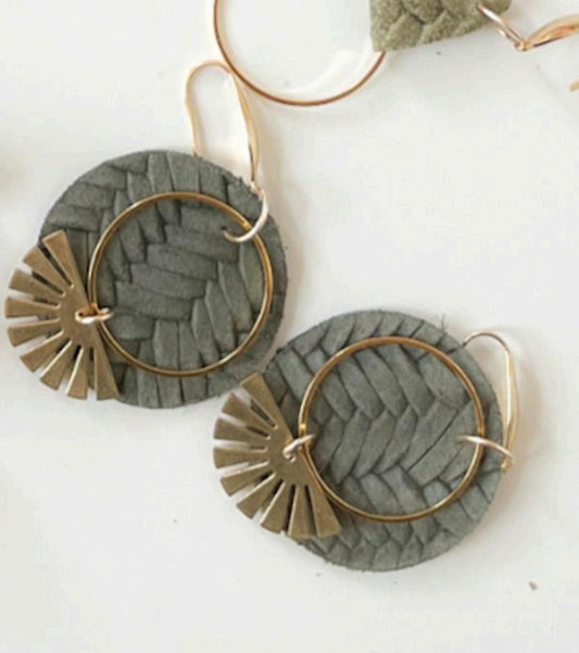 Sage Leather Fan Earrings