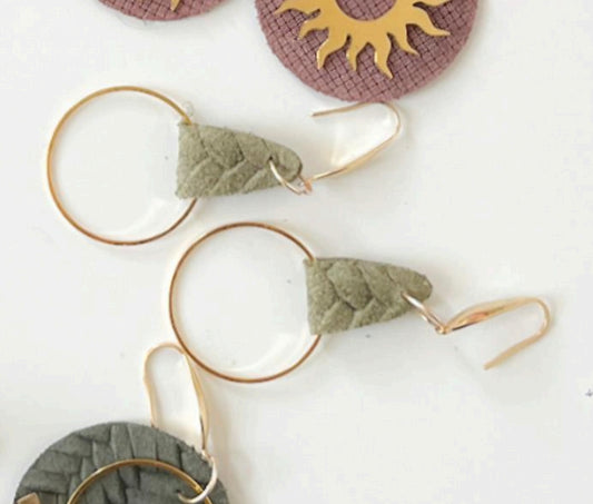 Sage Leather Hoops Earrings
